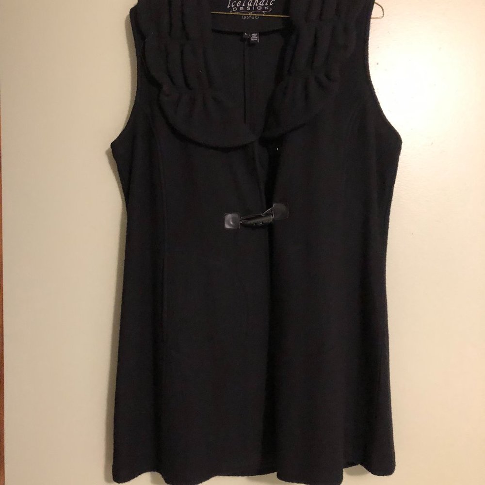 Islandic Design Black Wool Tunic Vest, Size Large
